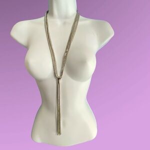 Multi-Strand Silver Tone Snake Chain Long Necklace With Tassel